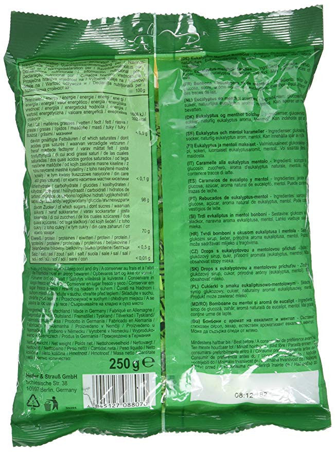 Heller & Strauss Menthol Eucalyptus Candy, 250g/8.81 oz. {Imported from Canada}